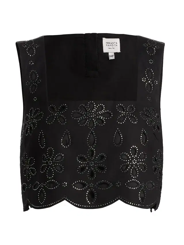 Women's Hira Crystal-Embellished Floral Cotton Tank - Black