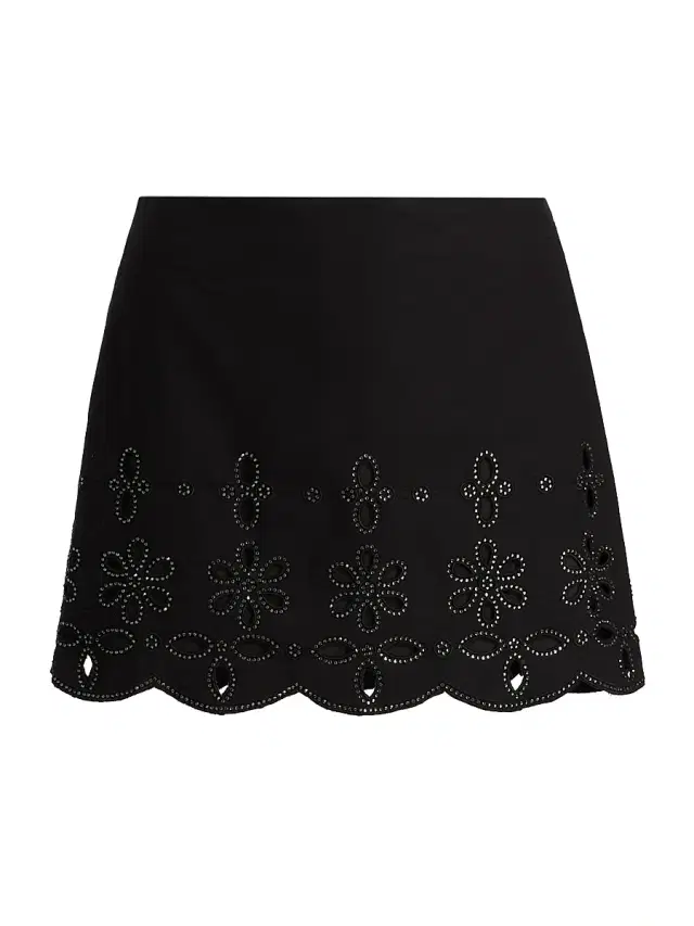 Women's Hira Crystal-Embellished Floral Cotton Miniskirt - Black