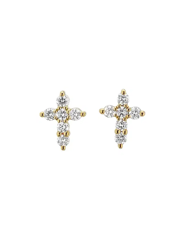 Women's Tiny Treasures 18K Gold & 0.24 TCW Diamond Cross Stud Earrings - Yellow Gold