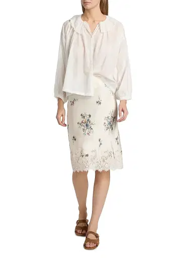 DÔEN Women's Elowette Lace-Trim Floral Silk Midi-Skirt - Primrose Bouquet - Size Large | Thumbnail 2 DÔEN Women's Elowette Lace-Trim Floral Silk Midi-Skirt - Primrose Bouquet - Size Large | Thumbnail 2