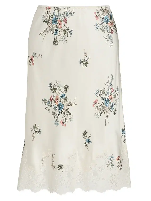 Women's Elowette Lace-Trim Floral Silk Midi-Skirt - Primrose Bouquet