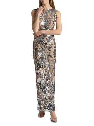 Bronx and Banco Women's Tokyo Sequin-Feather Sleeveless Gown - Dark Silver | Thumbnail 3 Bronx and Banco Women's Tokyo Sequin-Feather Sleeveless Gown - Dark Silver | Thumbnail 3