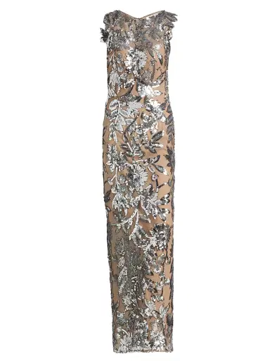 Bronx and Banco Women's Tokyo Sequin-Feather Sleeveless Gown - Dark Silver | Thumbnail 1 Bronx and Banco Women's Tokyo Sequin-Feather Sleeveless Gown - Dark Silver | Thumbnail 1