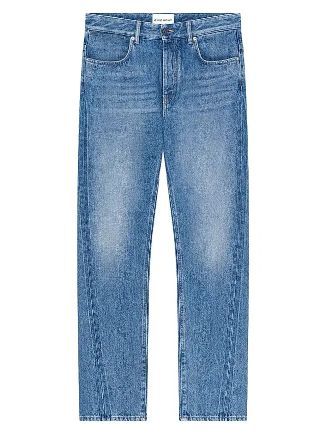 Men's Couture Seam Straight Fit Shadow Washed Jeans - Medium Blue