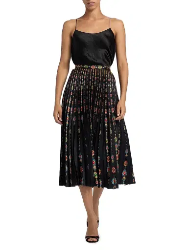 Saloni Women's Kim Pleated Floral Midi-Skirt - Pendant Stripe Plmt | Thumbnail 2
