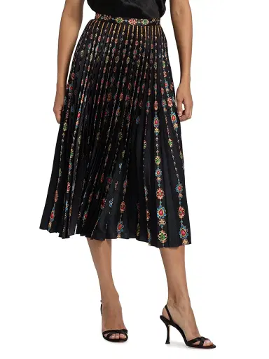 Saloni Women's Kim Pleated Floral Midi-Skirt - Pendant Stripe Plmt | Thumbnail 3