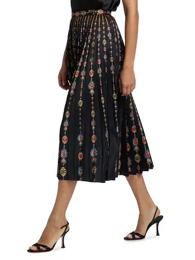 Saloni Women's Kim Pleated Floral Midi-Skirt - Pendant Stripe Plmt | Thumbnail 4