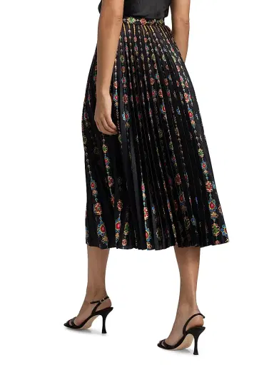 Saloni Women's Kim Pleated Floral Midi-Skirt - Pendant Stripe Plmt | Thumbnail 5