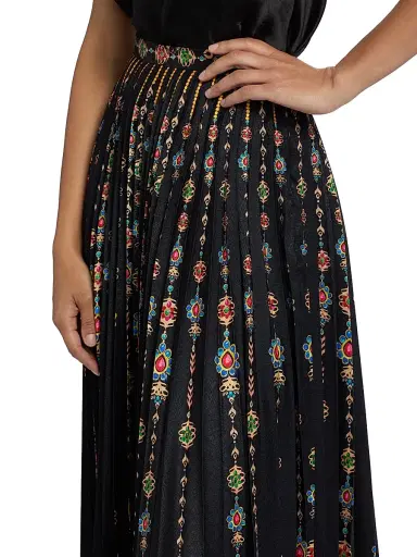 Saloni Women's Kim Pleated Floral Midi-Skirt - Pendant Stripe Plmt | Thumbnail 6