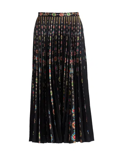 Saloni Women's Kim Pleated Floral Midi-Skirt - Pendant Stripe Plmt | Thumbnail 1