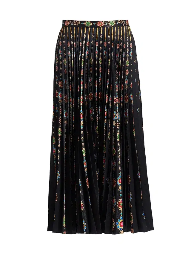 Women's Kim Pleated Floral Midi-Skirt - Pendant Stripe Plmt