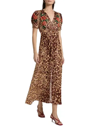 Saloni Women's Lea Floral Cheetah-Printed Midi-Dress | Thumbnail 2