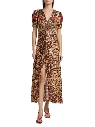 Saloni Women's Lea Floral Cheetah-Printed Midi-Dress | Thumbnail 3