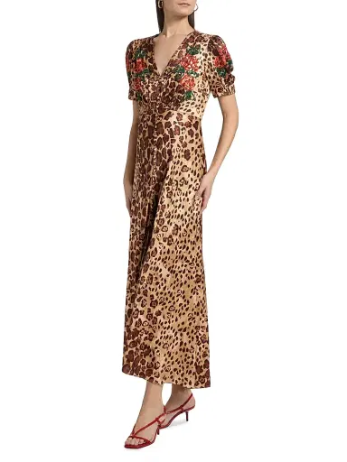 Saloni Women's Lea Floral Cheetah-Printed Midi-Dress | Thumbnail 4