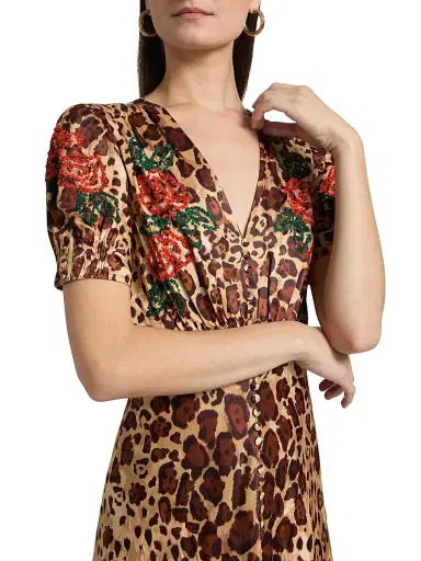 Saloni Women's Lea Floral Cheetah-Printed Midi-Dress | Thumbnail 6