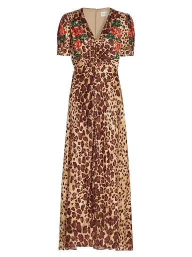 Saloni Women's Lea Floral Cheetah-Printed Midi-Dress | Thumbnail 1