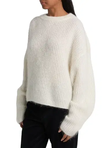 Toteme Women's Oversized Rib-Knit Mohair-Blend Sweater - Ecru | Thumbnail 4 Toteme Women's Oversized Rib-Knit Mohair-Blend Sweater - Ecru | Thumbnail 4