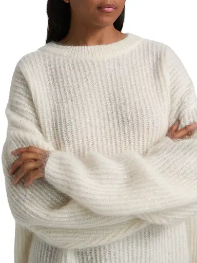 Toteme Women's Oversized Rib-Knit Mohair-Blend Sweater - Ecru | Thumbnail 6 Toteme Women's Oversized Rib-Knit Mohair-Blend Sweater - Ecru | Thumbnail 6
