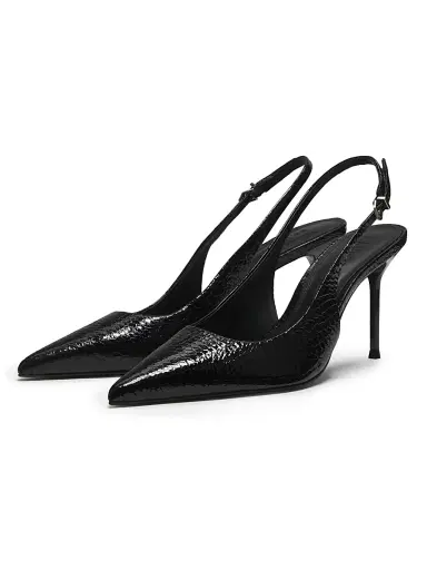 Schutz Women's Paola 90MM Snake-Embossed Leather Slingback Pumps - Black | Thumbnail 2 Schutz Women's Paola 90MM Snake-Embossed Leather Slingback Pumps - Black | Thumbnail 2
