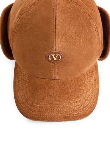 Valentino Garavani Men's VLogo Signature Baseball Cap in Suede and Sheepskin - Brown - Size Medium | Thumbnail 4