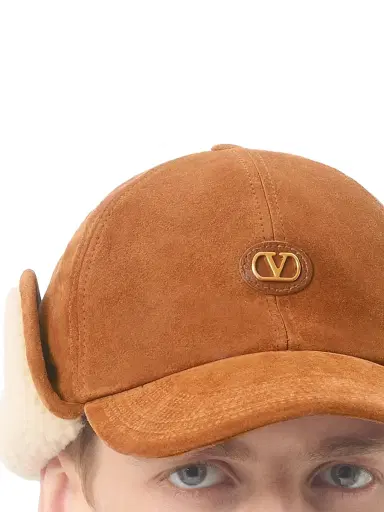 Valentino Garavani Men's VLogo Signature Baseball Cap in Suede and Sheepskin - Brown - Size Medium | Thumbnail 5