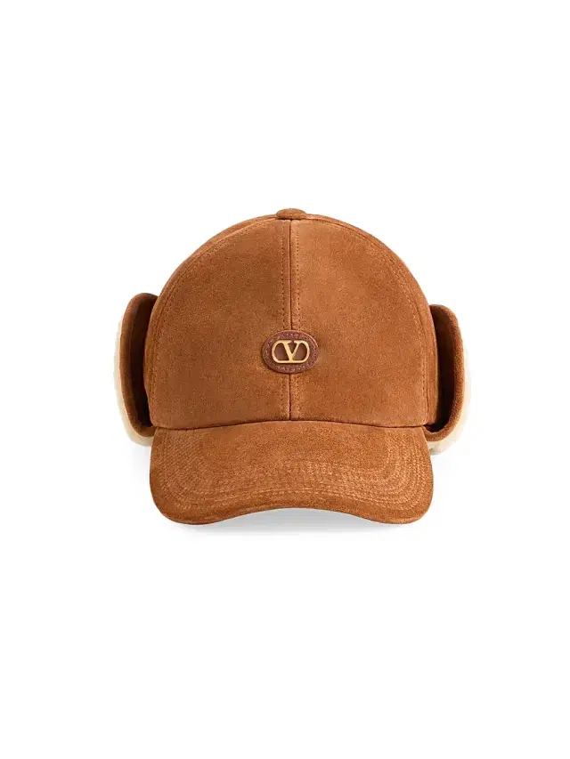 Valentino Garavani Men's VLogo Signature Baseball Cap in Suede and Sheepskin - Brown