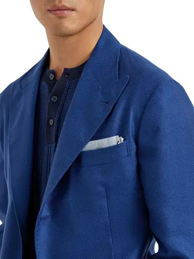 Brunello Cucinelli Men's Silk Pocket Square with Striped Border | Thumbnail 2