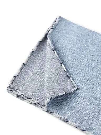 Brunello Cucinelli Men's Silk Pocket Square with Striped Border | Thumbnail 3