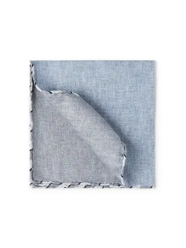 Brunello Cucinelli Men's Silk Pocket Square with Striped Border | Thumbnail 1