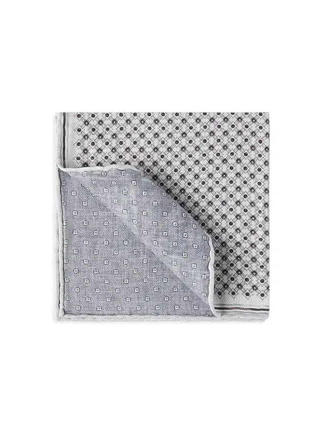 Men's Silk Geometric Pattern Pocket Square - Light Grey