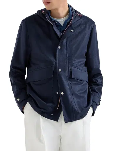 Brunello Cucinelli Men's Lightweight Cashmere Flannel Parka - Blue - Size 42 | Thumbnail 2 Brunello Cucinelli Men's Lightweight Cashmere Flannel Parka - Blue - Size 42 | Thumbnail 2