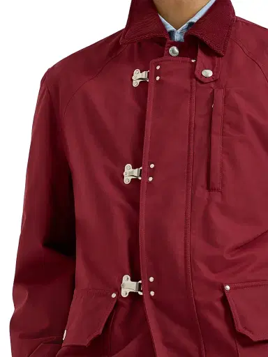 Brunello Cucinelli Men's Water Resistant Techno Cotton Gabardine Outerwear Jacket with Hook Fastening - Cherry - Size 38 | Thumbnail 4 Brunello Cucinelli Men's Water Resistant Techno Cotton Gabardine Outerwear Jacket with Hook Fastening - Cherry - Size 38 | Thumbnail 4