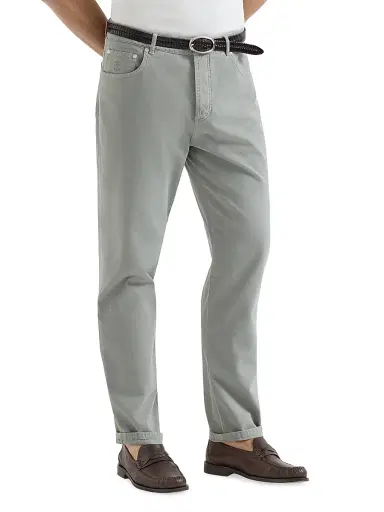 Brunello Cucinelli Men's Garment Dyed Five Pocket Jeans In Twisted Cotton Gabardine - Khaki - Size 48 | Thumbnail 2