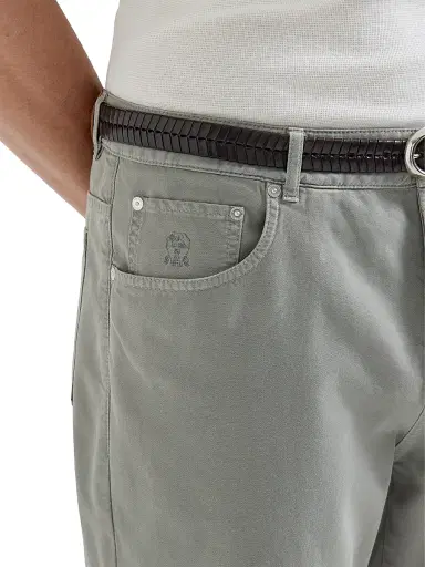 Brunello Cucinelli Men's Garment Dyed Five Pocket Jeans In Twisted Cotton Gabardine - Khaki - Size 48 | Thumbnail 4