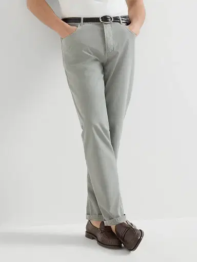 Brunello Cucinelli Men's Garment Dyed Five Pocket Jeans In Twisted Cotton Gabardine - Khaki - Size 48 | Thumbnail 5