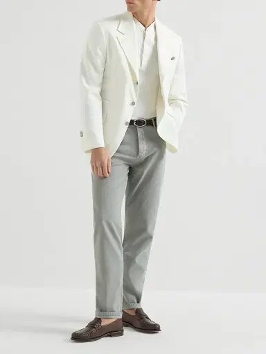 Brunello Cucinelli Men's Garment Dyed Five Pocket Jeans In Twisted Cotton Gabardine - Khaki - Size 48 | Thumbnail 6