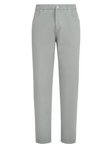 Brunello Cucinelli Men's Garment Dyed Five Pocket Jeans In Twisted Cotton Gabardine - Khaki - Size 48 | Thumbnail 1