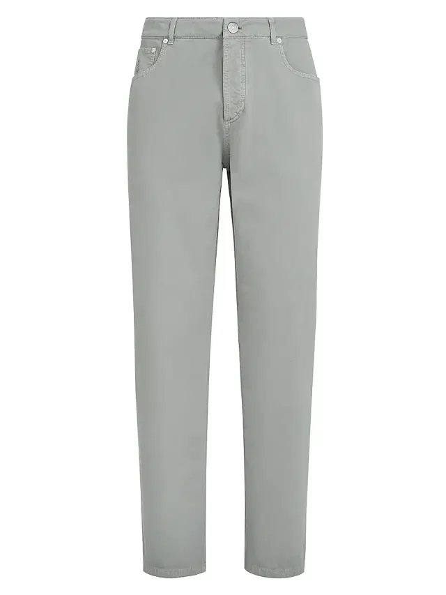 Brunello Cucinelli Men's Garment Dyed Five Pocket Jeans In Twisted Cotton Gabardine - Khaki