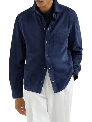 Brunello Cucinelli Men's Suede Overshirt - Espresso | Thumbnail 8 Brunello Cucinelli Men's Suede Overshirt - Espresso | Thumbnail 8