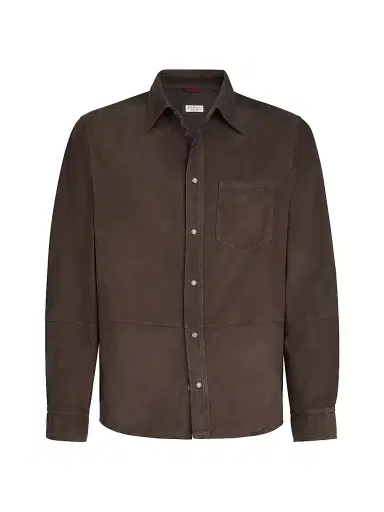 Brunello Cucinelli Men's Suede Overshirt - Espresso | Thumbnail 1 Brunello Cucinelli Men's Suede Overshirt - Espresso | Thumbnail 1