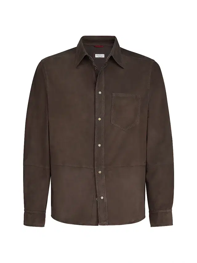 Men's Suede Overshirt - Espresso