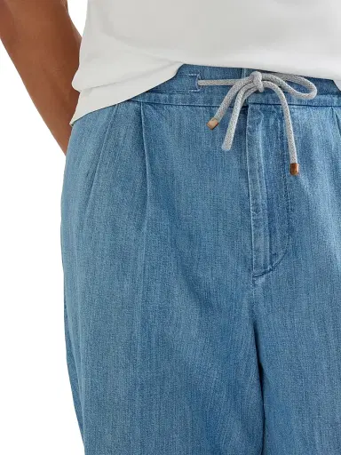 Brunello Cucinelli Men's Lightweight Denim Trousers with Drawstring and Double Pleats - Light Denim - Size 50 | Thumbnail 4