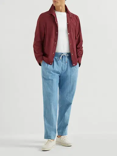 Brunello Cucinelli Men's Lightweight Denim Trousers with Drawstring and Double Pleats - Light Denim - Size 50 | Thumbnail 6