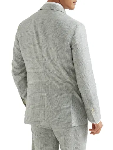 Brunello Cucinelli Men's Virgin Wool Prince of Wales One and a Half Breasted Deconstructed Blazer - Pearl Grey - Size 46 | Thumbnail 3