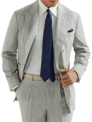 Brunello Cucinelli Men's Virgin Wool Prince of Wales One and a Half Breasted Deconstructed Blazer - Pearl Grey - Size 46 | Thumbnail 5