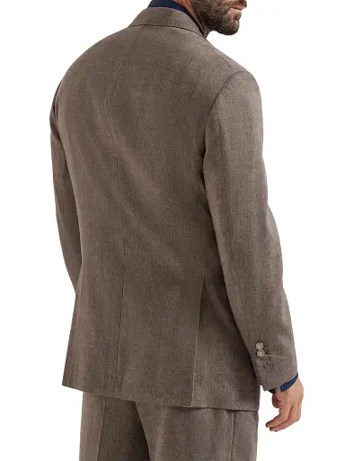 Brunello Cucinelli Men's Linen and Virgin Wool Chevron One and a Half Breasted Tailor Blazer - Hazelnut - Size 48 | Thumbnail 3 Brunello Cucinelli Men's Linen and Virgin Wool Chevron One and a Half Breasted Tailor Blazer - Hazelnut - Size 48 | Thumbnail 3