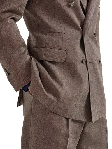 Brunello Cucinelli Men's Linen and Virgin Wool Chevron One and a Half Breasted Tailor Blazer | Thumbnail 4 Brunello Cucinelli Men's Linen and Virgin Wool Chevron One and a Half Breasted Tailor Blazer | Thumbnail 4