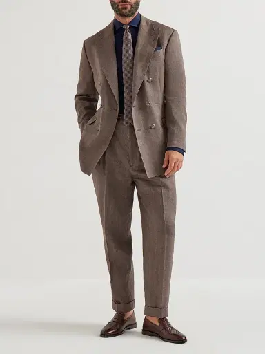 Brunello Cucinelli Men's Linen and Virgin Wool Chevron One and a Half Breasted Tailor Blazer | Thumbnail 6 Brunello Cucinelli Men's Linen and Virgin Wool Chevron One and a Half Breasted Tailor Blazer | Thumbnail 6