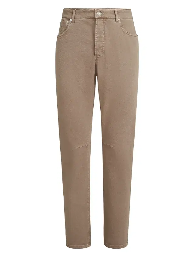 Brunello Cucinelli Men's Garment Dyed Five Pocket Jeans in Comfort Denim - Light Brown