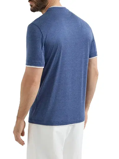 Brunello Cucinelli Men's Silk and Cotton Jersey Crew-Neck T-Shirt with Faux Layering - Denim | Thumbnail 2 Brunello Cucinelli Men's Silk and Cotton Jersey Crew-Neck T-Shirt with Faux Layering - Denim | Thumbnail 2